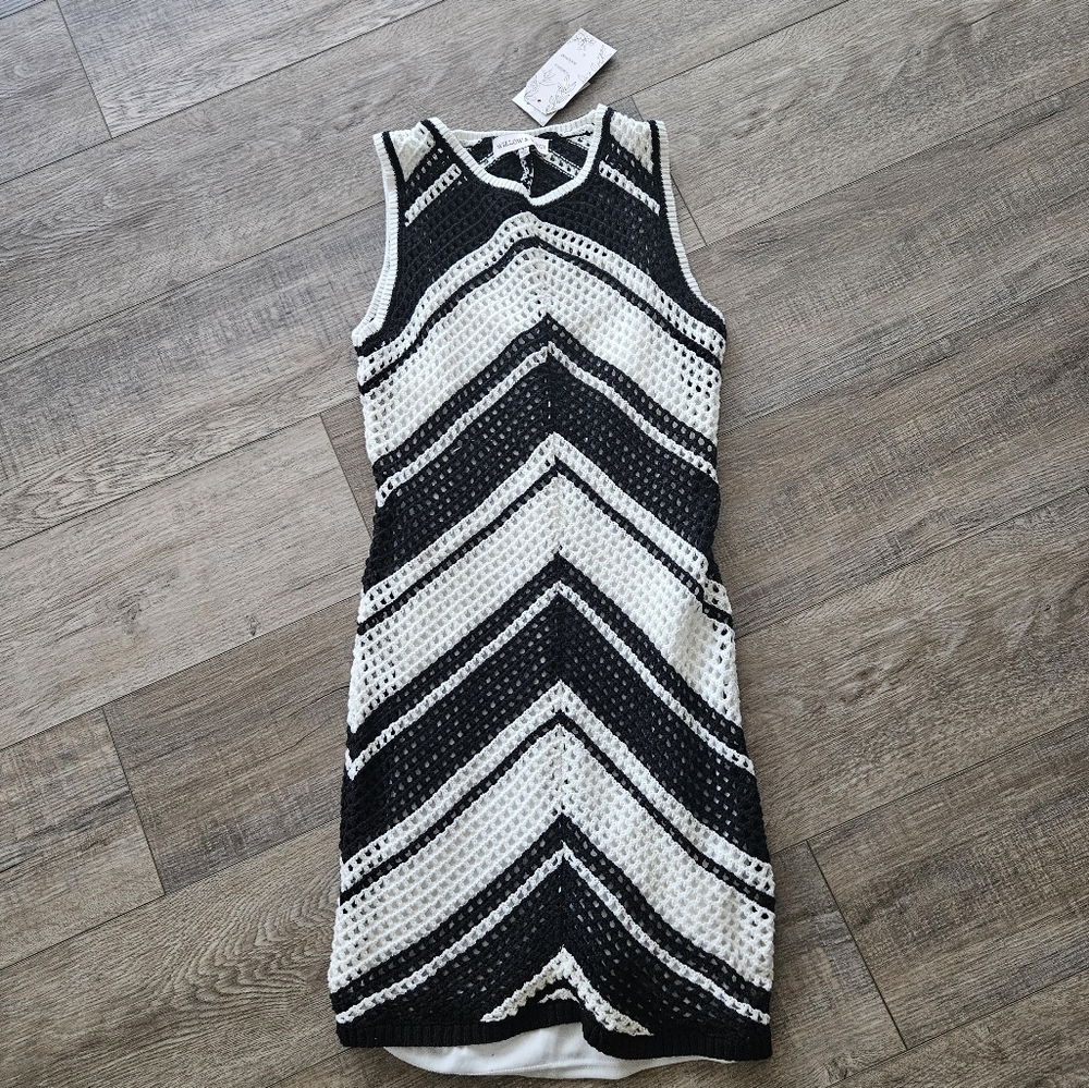 Willow & Wind Knit Crochet Black And Ivory Knit Dress Womens Large NWT